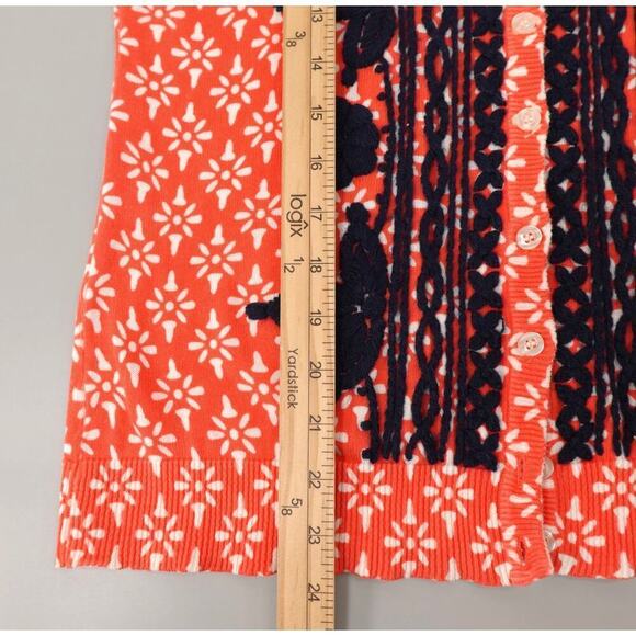 Tabitha Anthropologie Cardigan Medium Orange Floral Fine Knit Embroidery Brunch - Picture 11 of 15